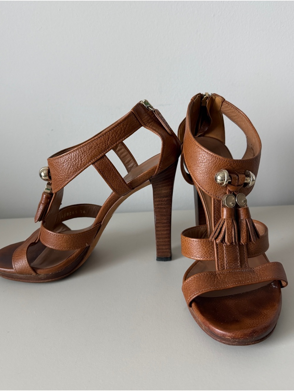 Gucci Brown Pebbled Leather Marrakech Open-Toe Block Heel Sandals Size 36